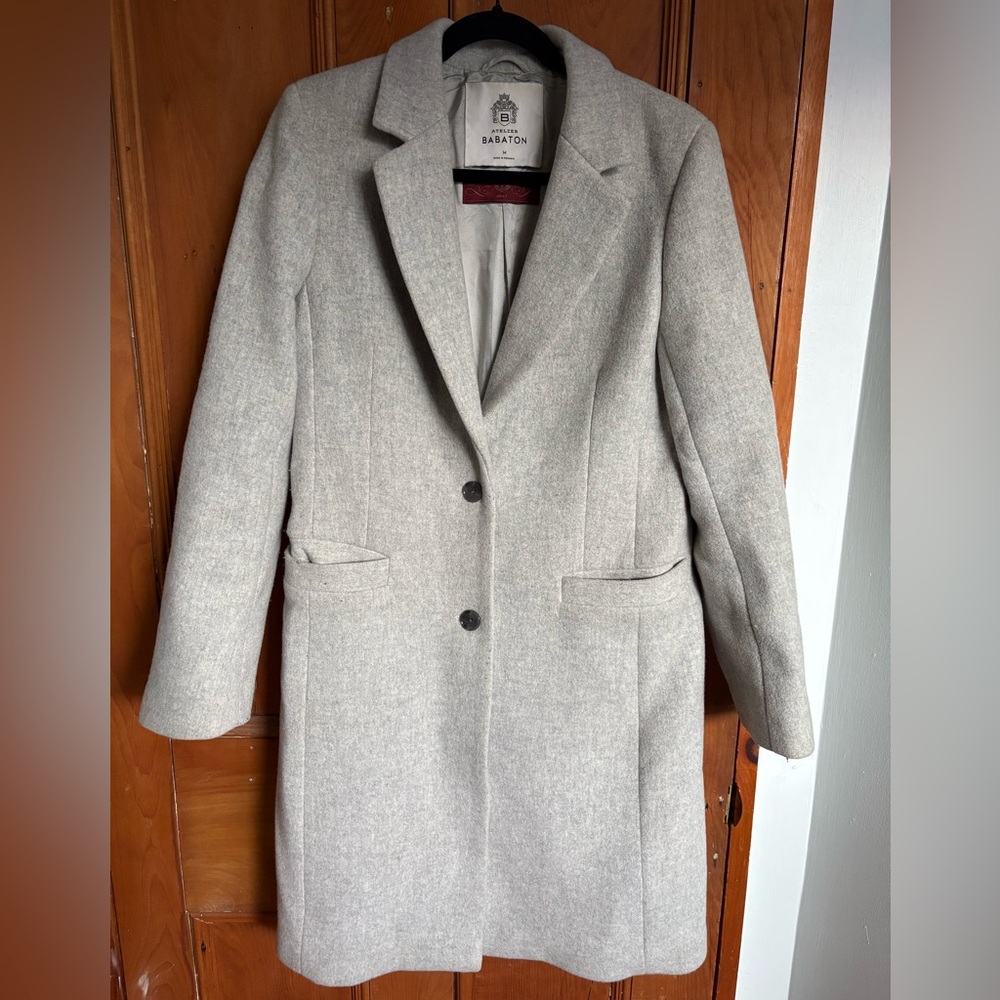 Babaton Loght Grey 100% Wool Coat. Sz. M